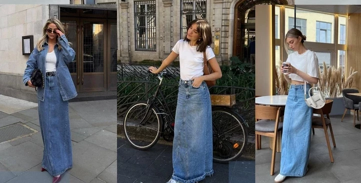 Как стильно носить джинсовую юбку макси в 2025: советы от стилиста