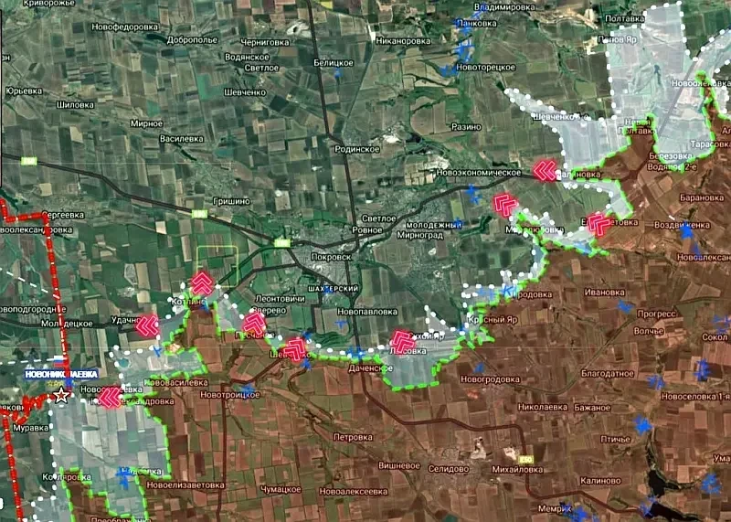 Сообщается об активном штурме ВС РФ посёлка Удачное под Красноармейском, идут бои и на других участках