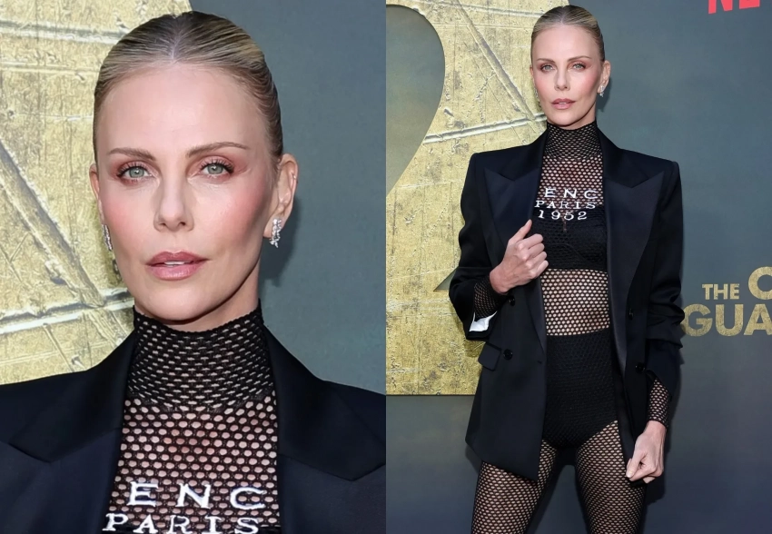 49-летняя Шарлиз Терон вышла в свет в прозрачном наряде из сетки