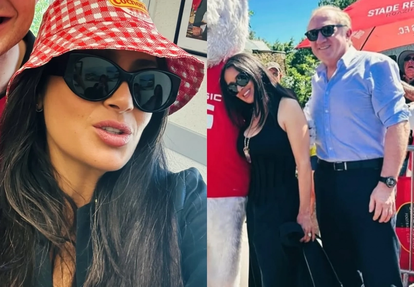 Сальма Хайек с мужем-миллиардером и его детьми посетила велогонки во Франции