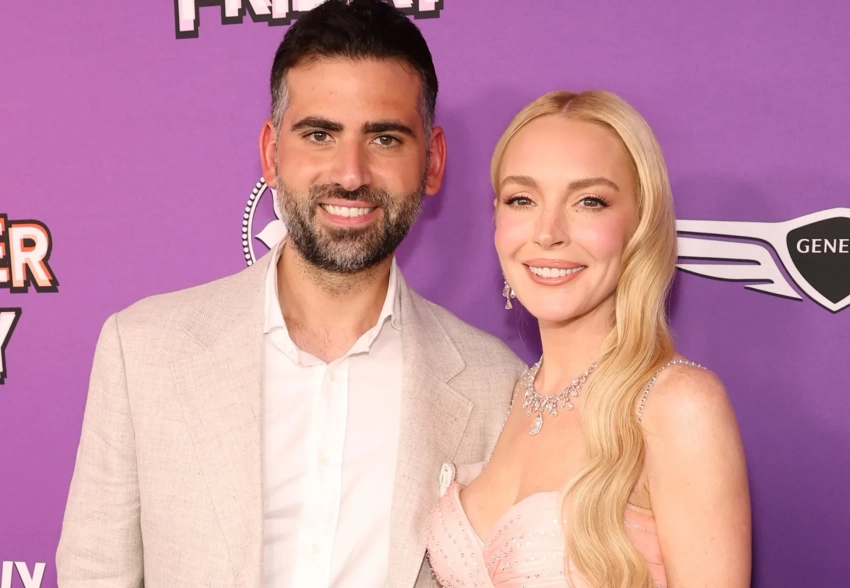 Линдси Лохан вышла на красную дорожку с мужем